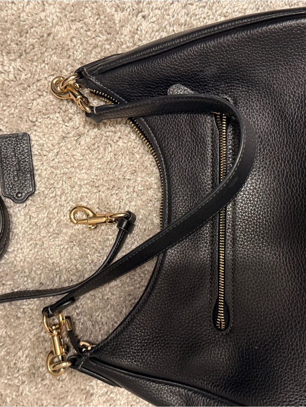 Coach Black Pebbled Leather Hobo Shoulder Bag with Gold Hardware